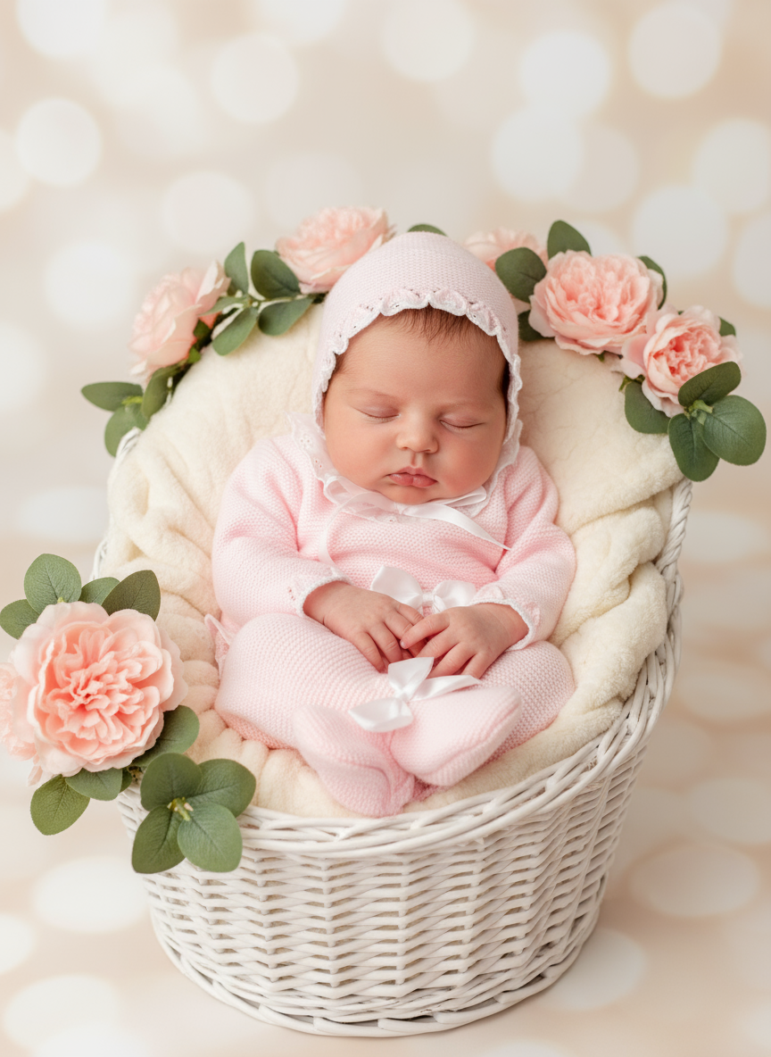 Conjunto rendinha rosa: camisola, calças e touca