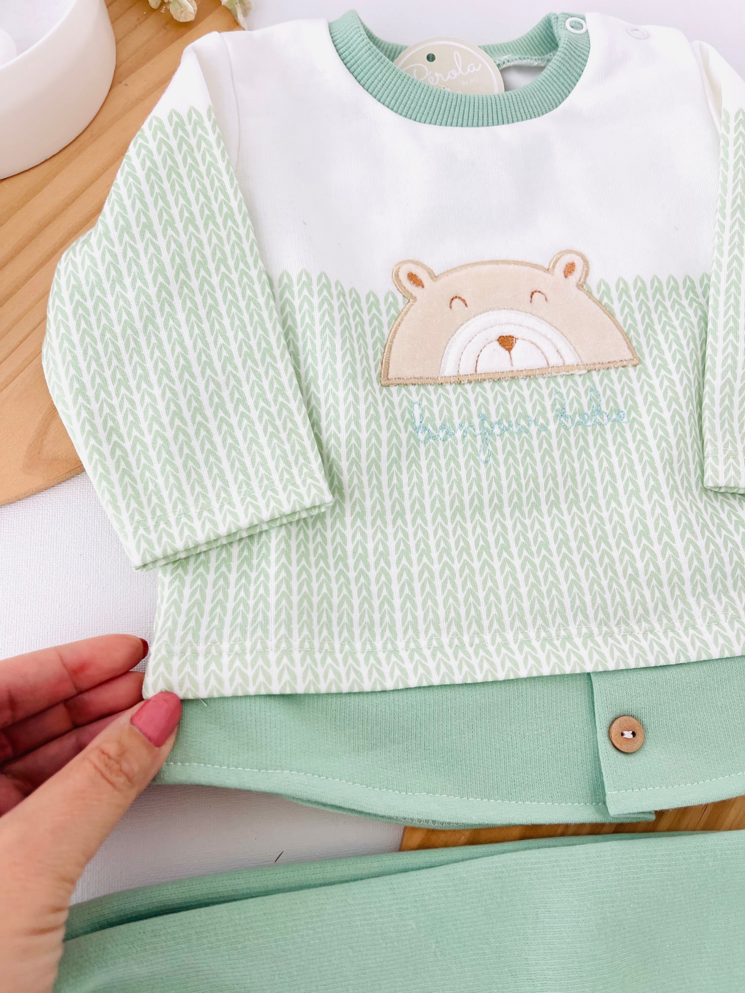 Fato de treino ursinho com efeito camisa- com carda (3-18m)