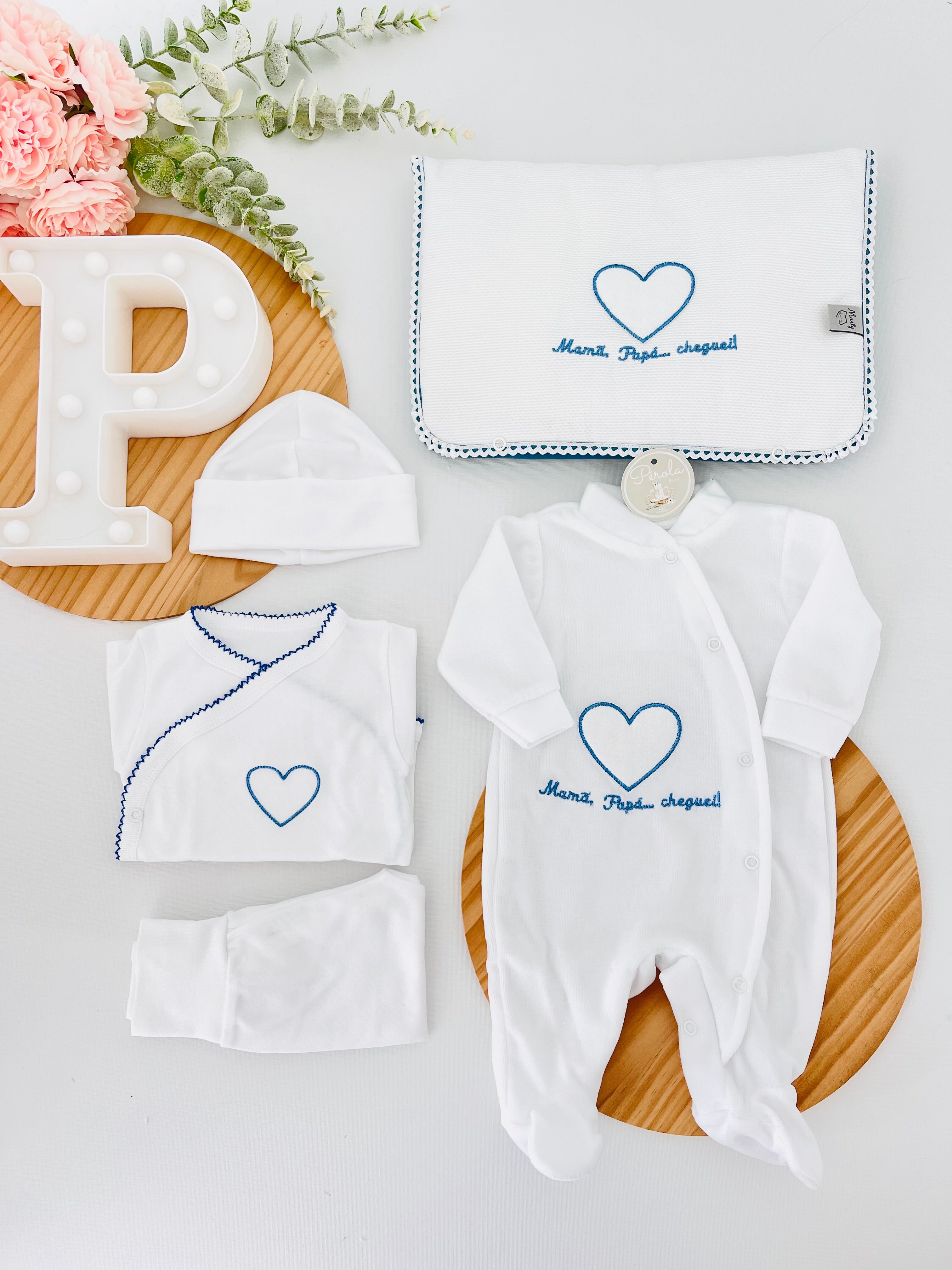 Conjunto primeira roupinha veludo- Mamã Papá cheguei