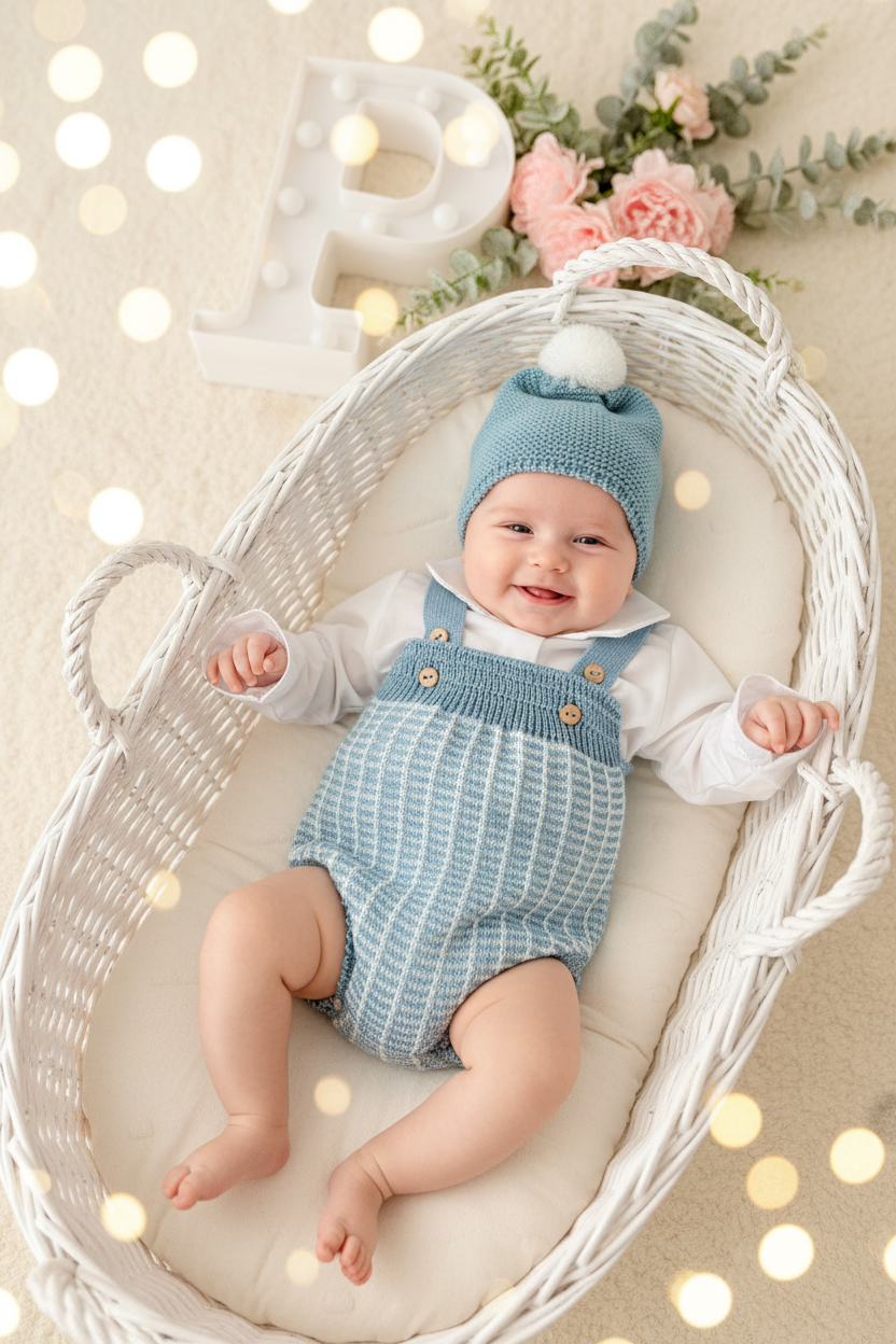 Conjunto doce azul: Fofo, camisa  e gorro