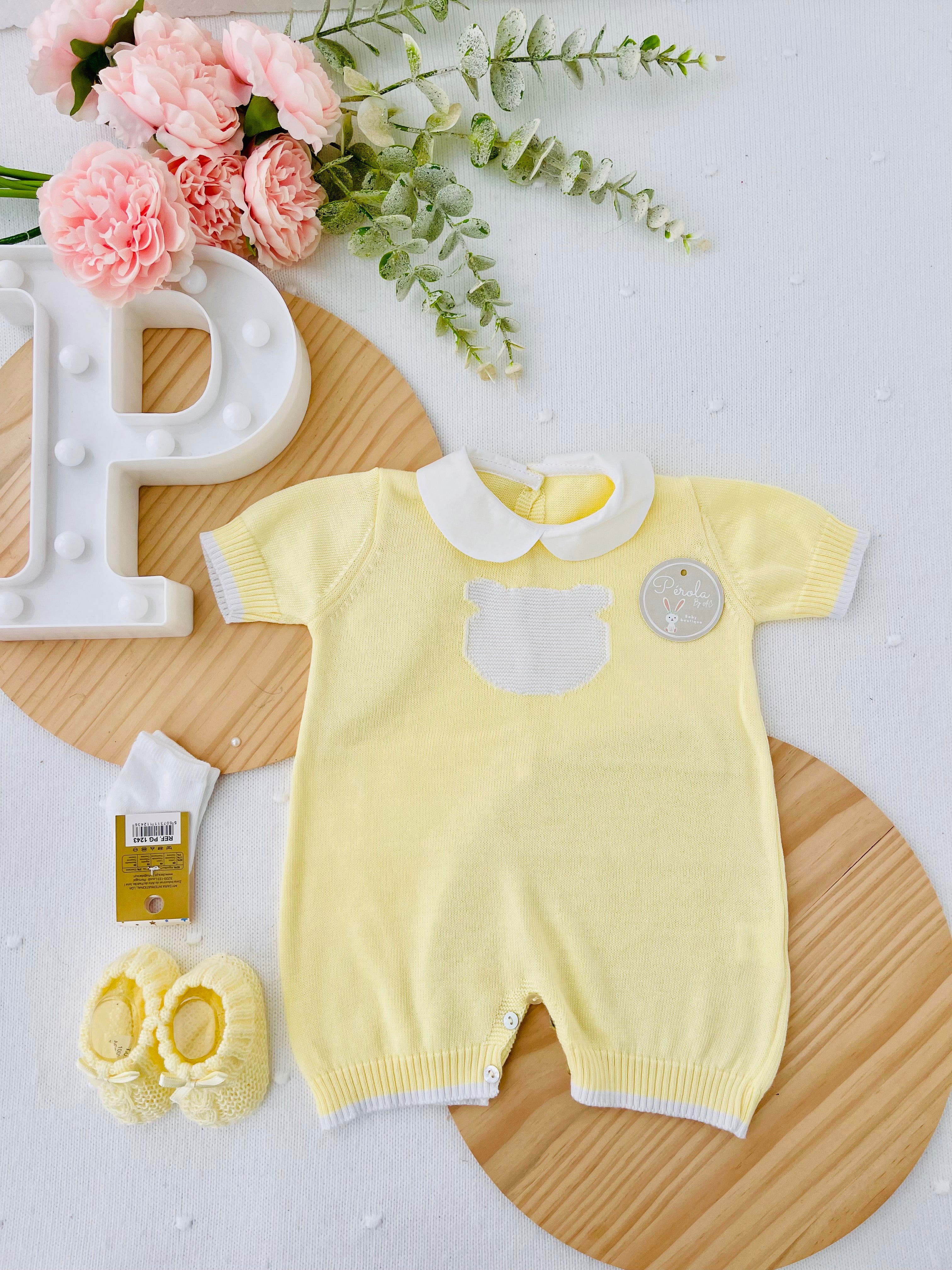 Macacão ursinho malha de algodão