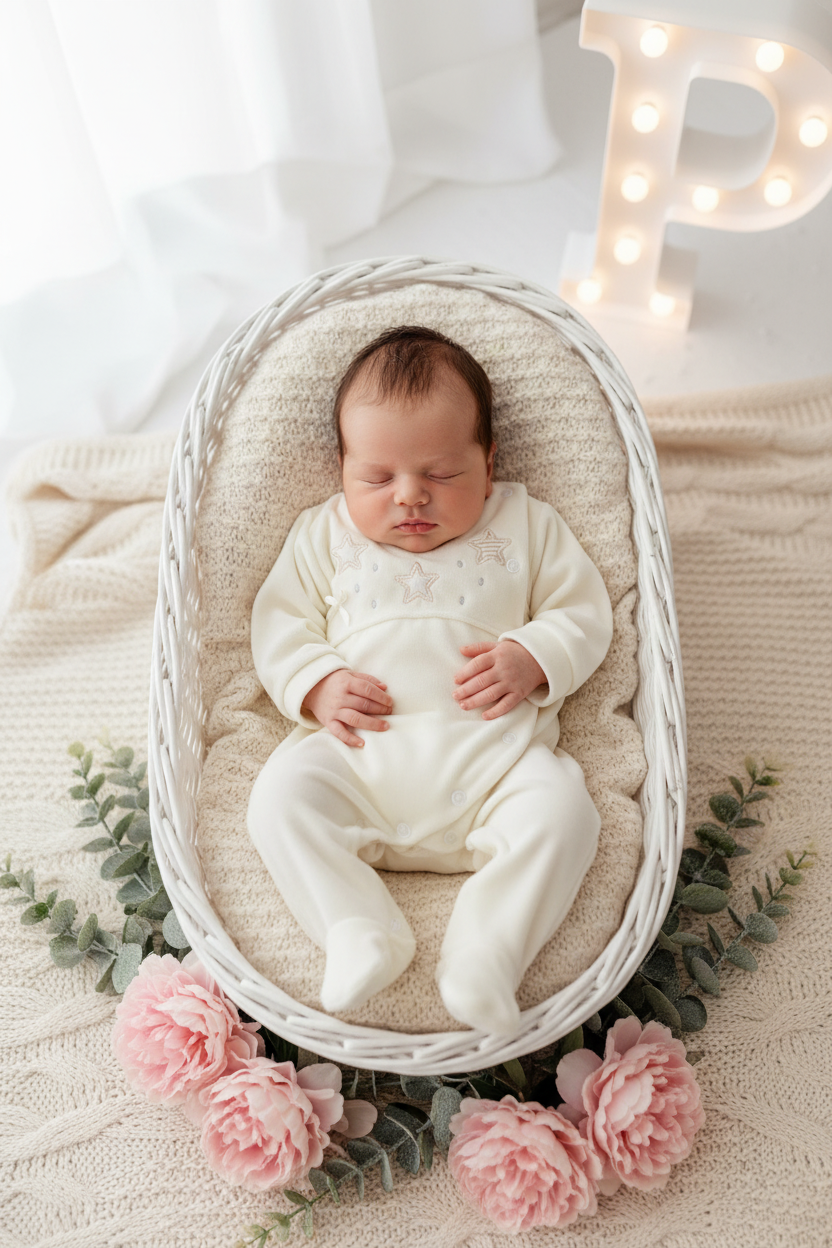 Babygrow Veludo Bebé com Estrelas Bordadas - Recém-Nascido