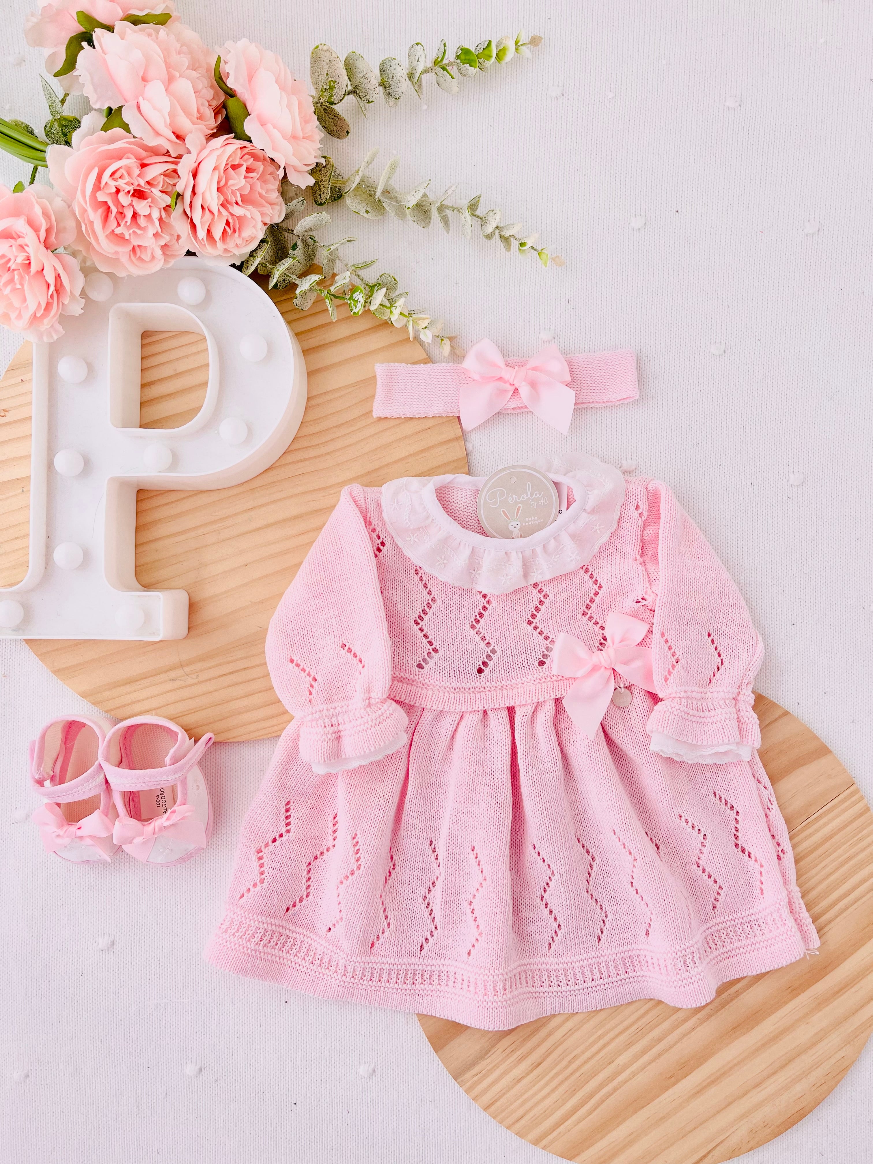 Conjunto Vestido e fita para o cabelo - 100% algodão