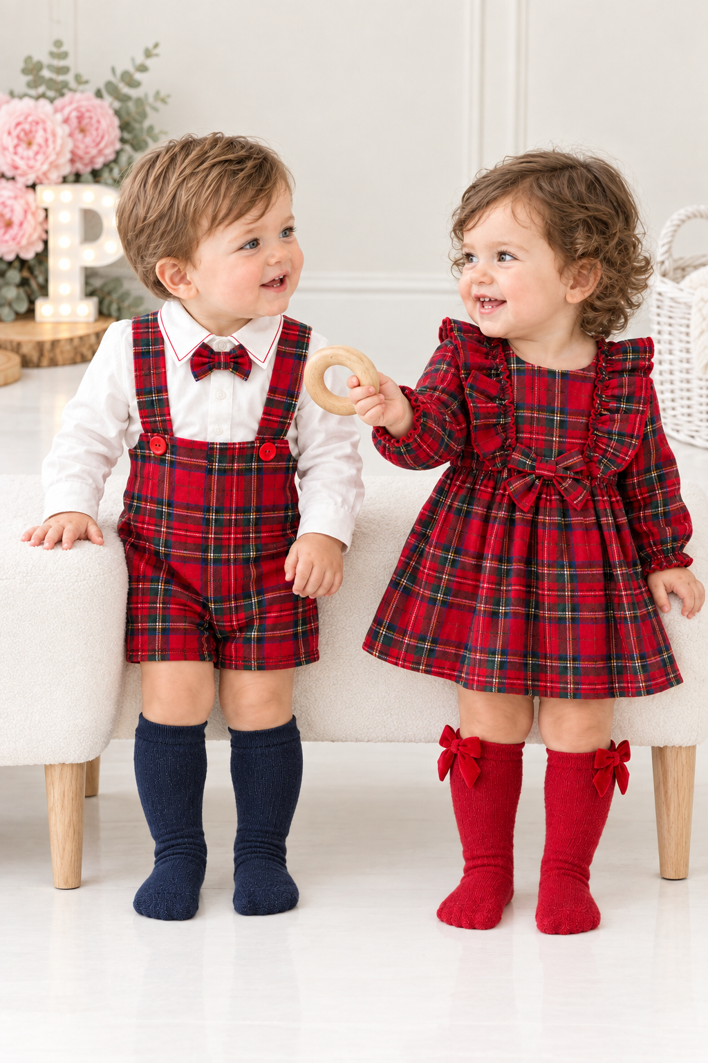Conjunto xadrez vermelho  menino 6-12-18M