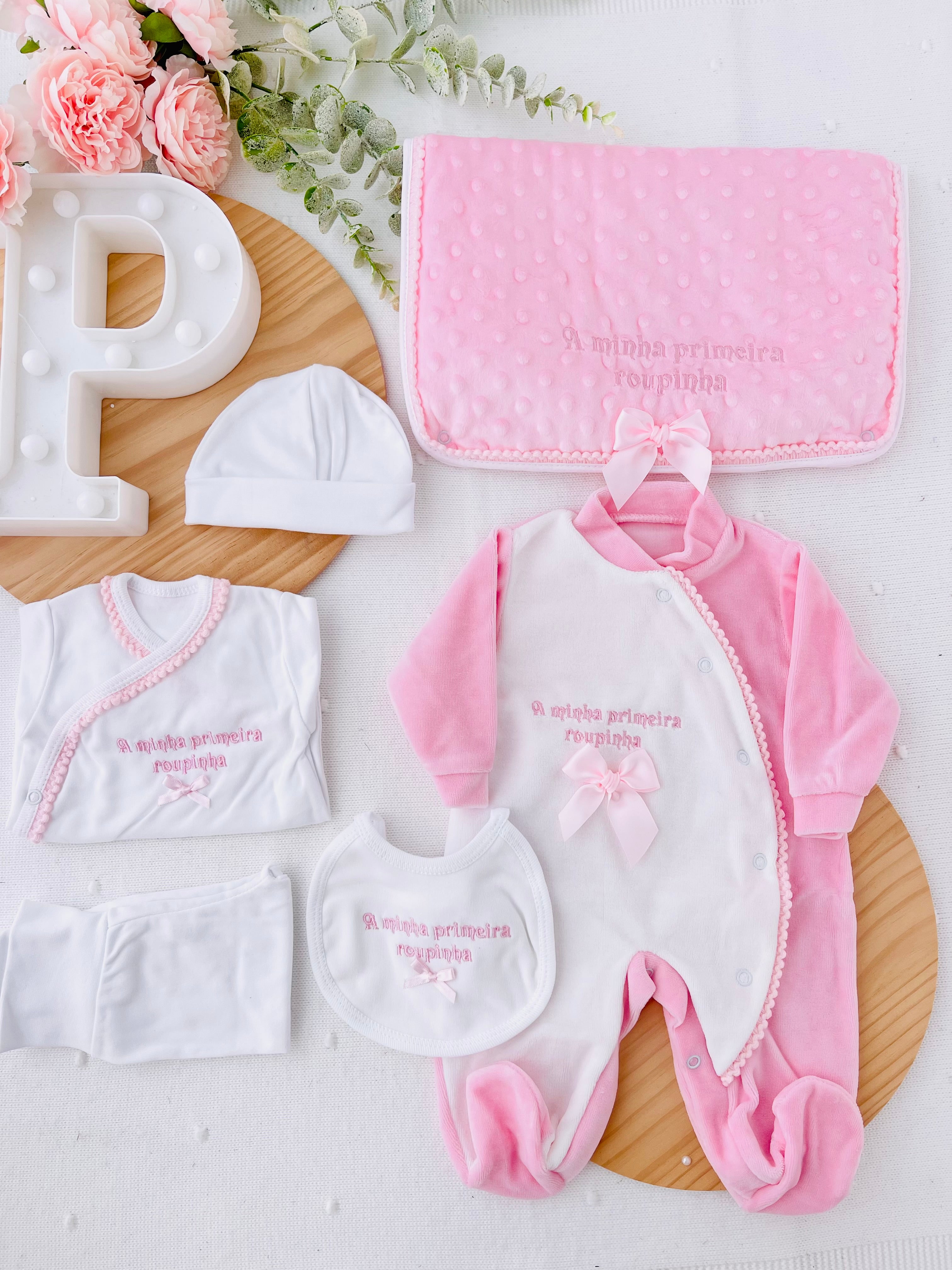 Conjunto primeira roupinha veludo - 6 peças