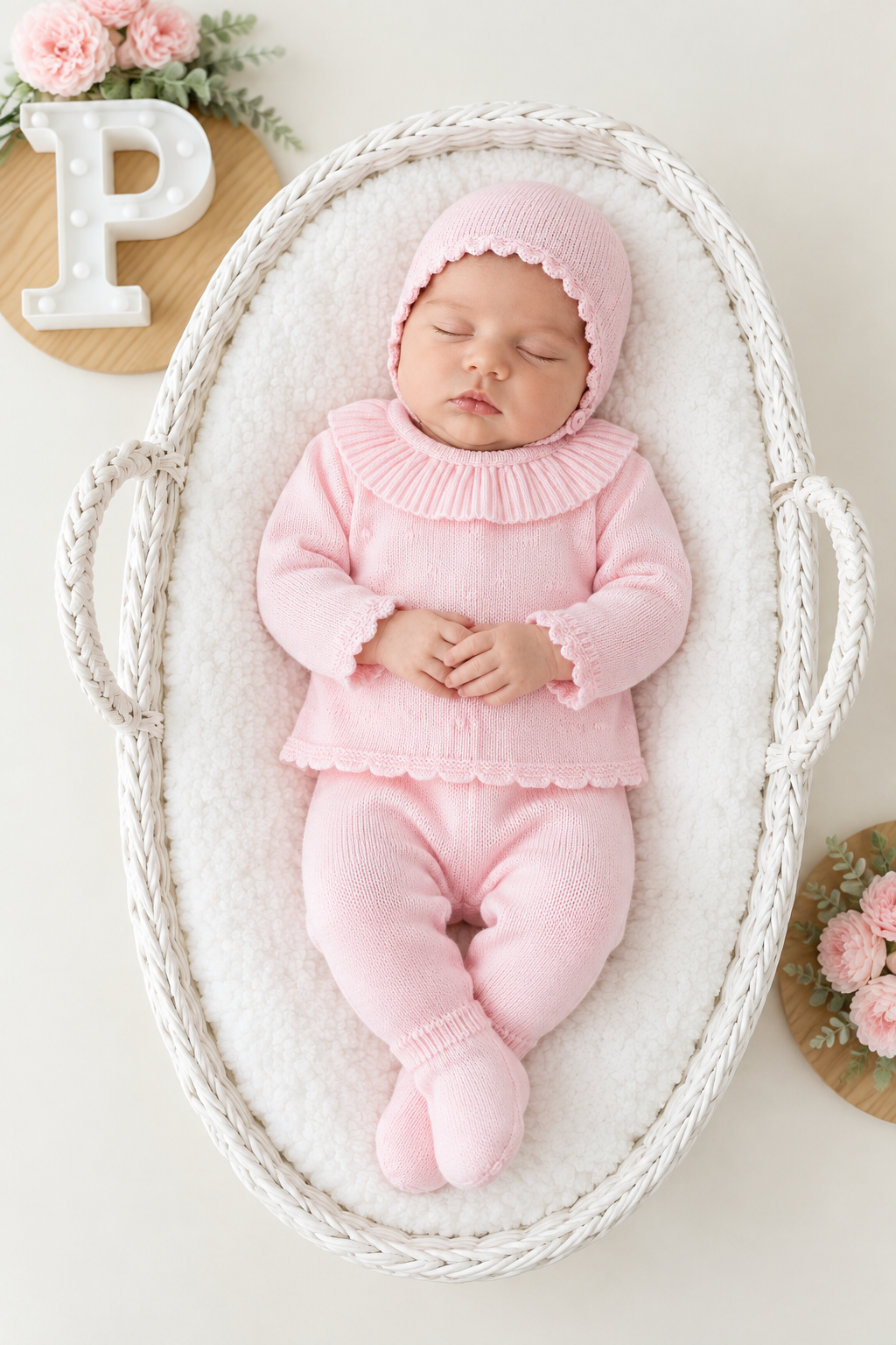 Conjunto doce ternura rosa : camisola , calças e touca