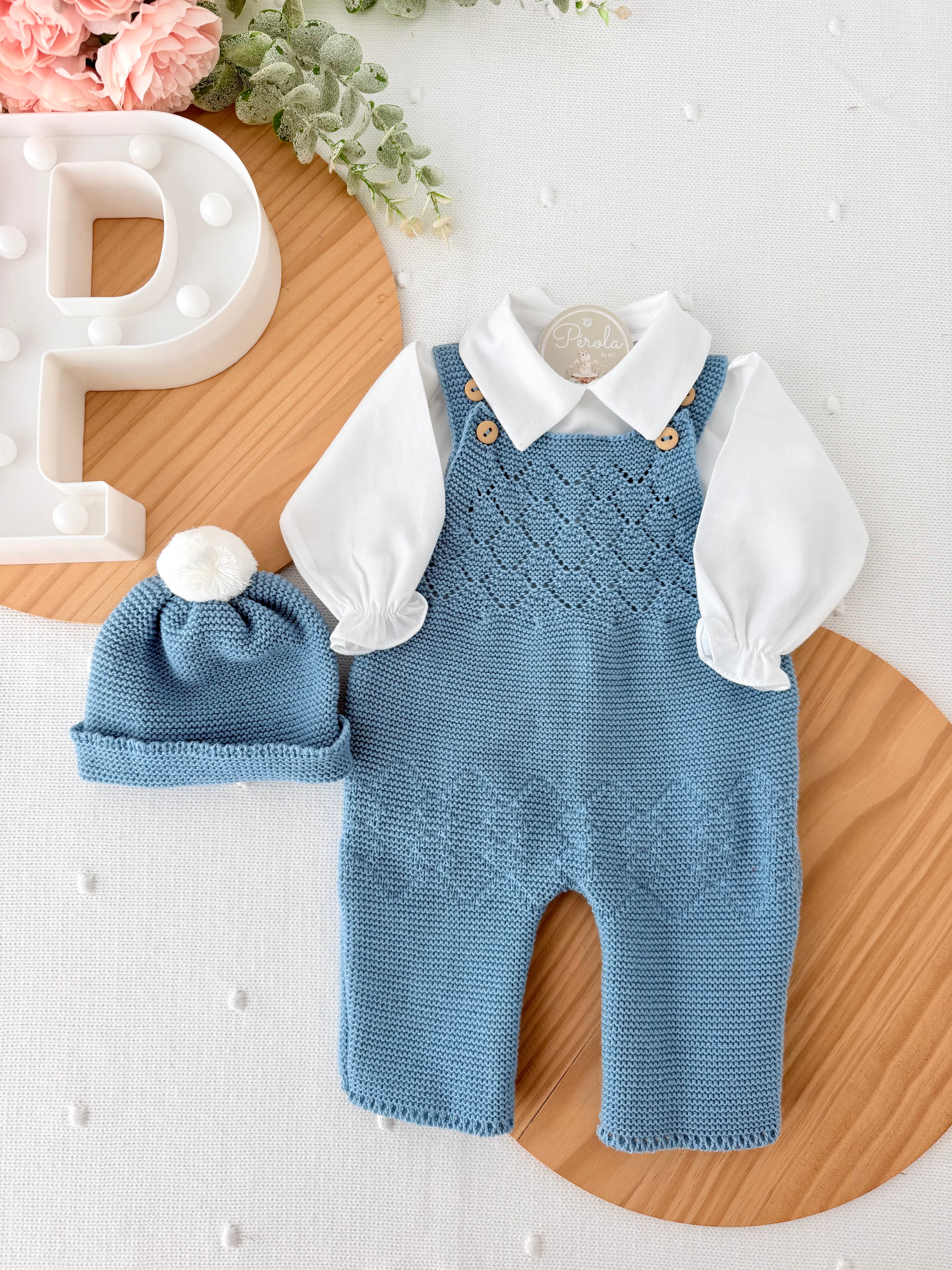 Saída maternidade menino azul cobalto  : 3 peças Outono/Inverno