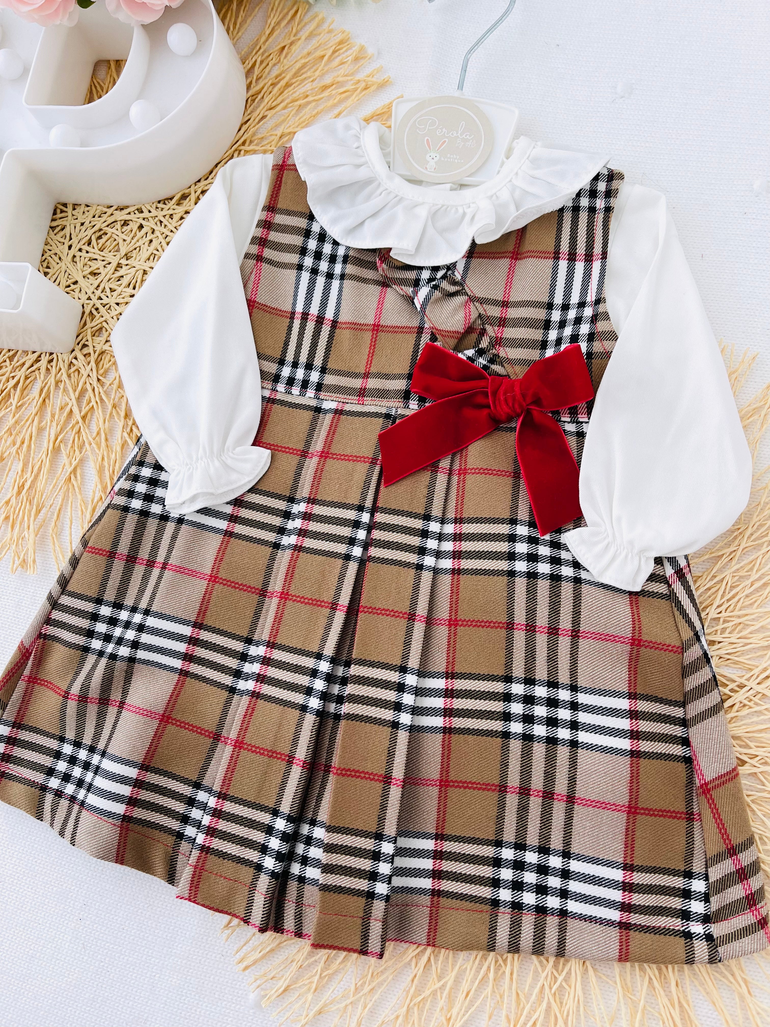 Vestido e blusa com laço em veludo padrão Burberry