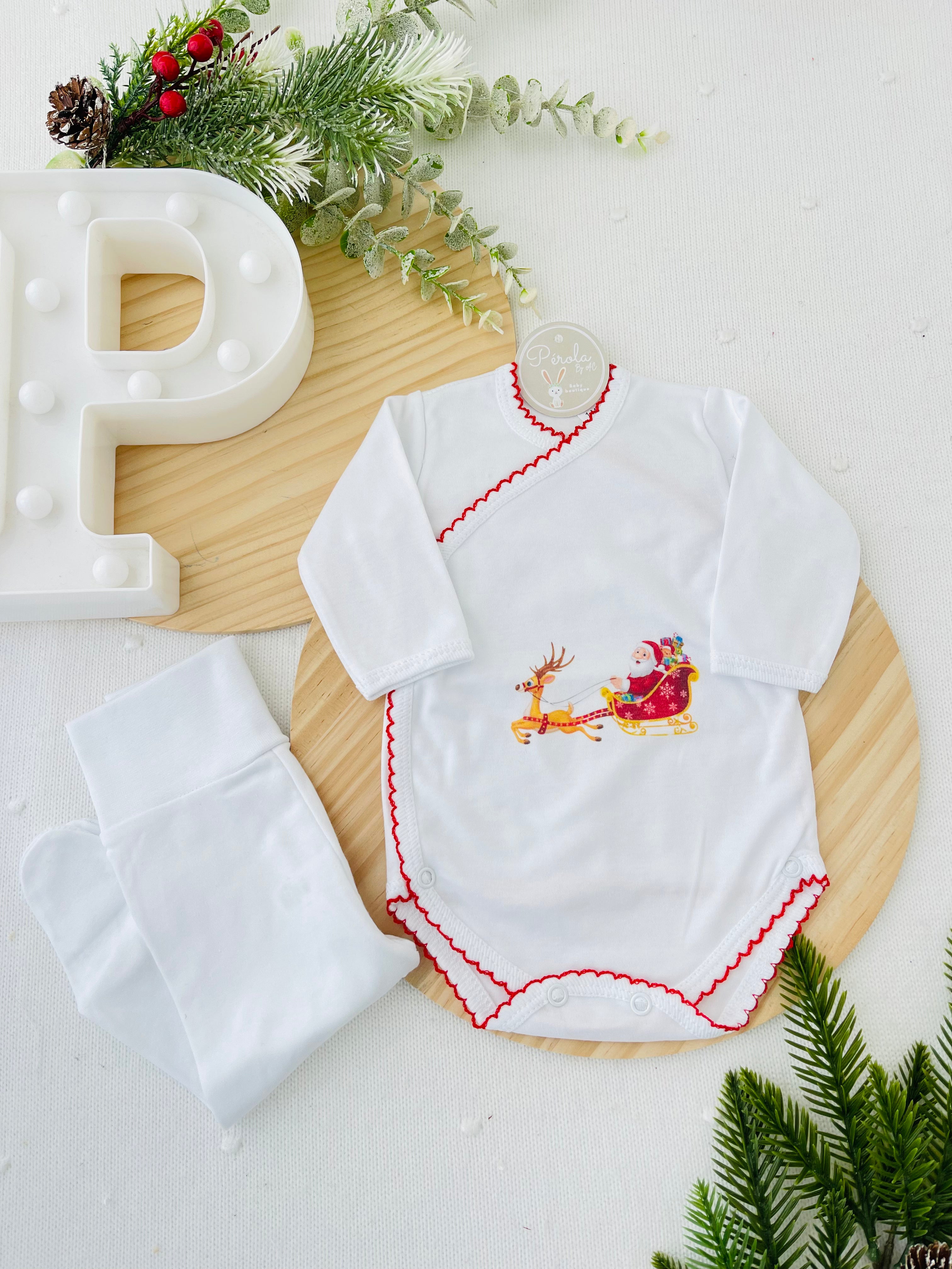 Body e calças Pai Natal com carda