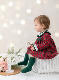 Vestido tartan com detalhes em verde
