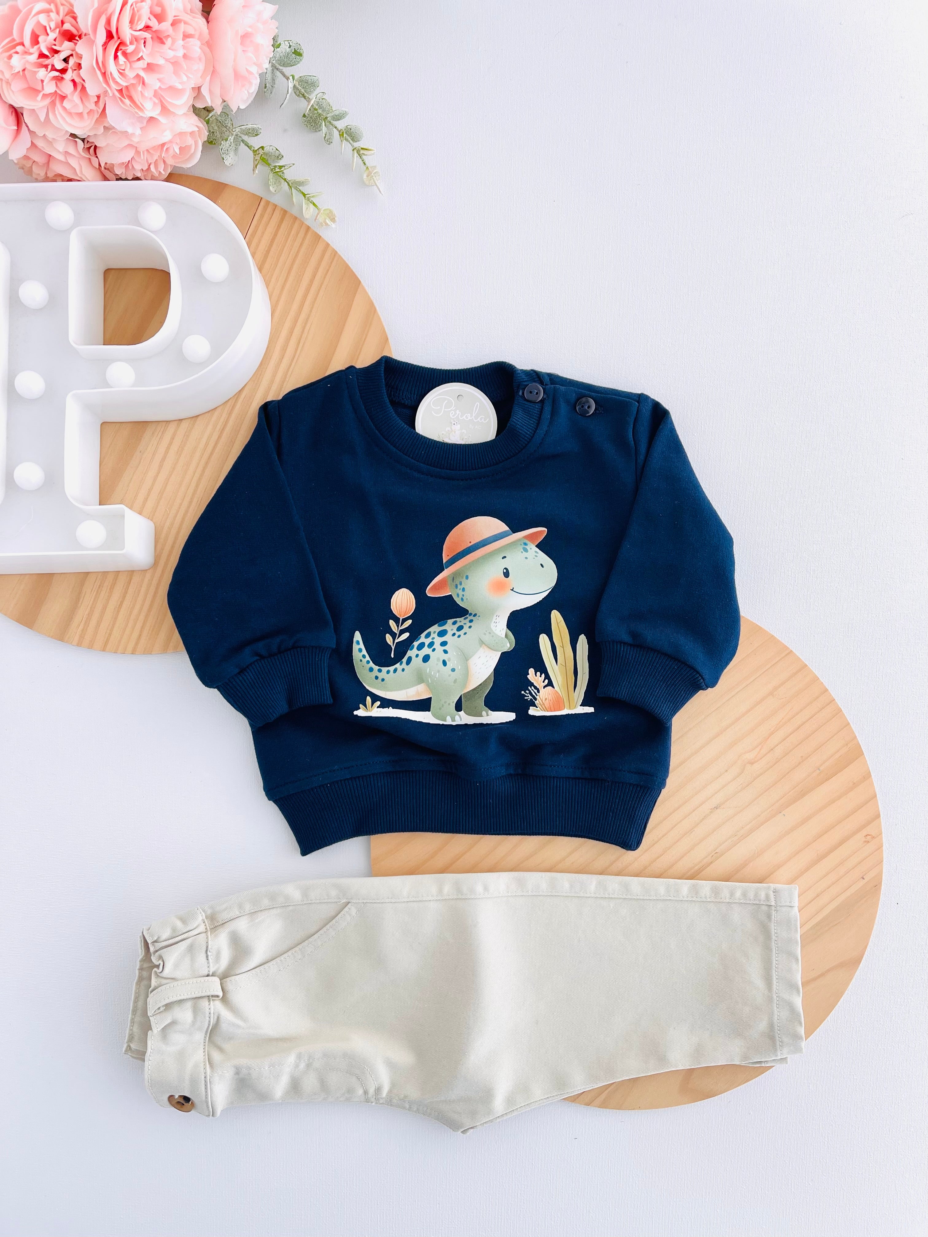 Conjunto explorador: calças em sarja e camisola (3-24m)