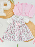 Conjunto: casaco, vestido e camisola com golinha