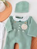 Pack saída de maternidade verde 5 peças: body, calças, jardineiras, camisola e gorro