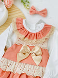 Conjunto Salmão : fofo, blusa e laço