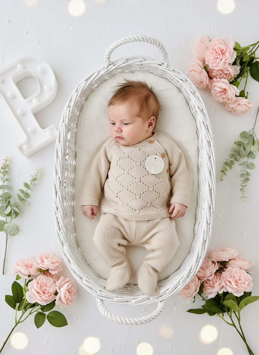 Conjunto malha bolinhas: camisola, calças e gorro- Outono/Inverno. 3/6M