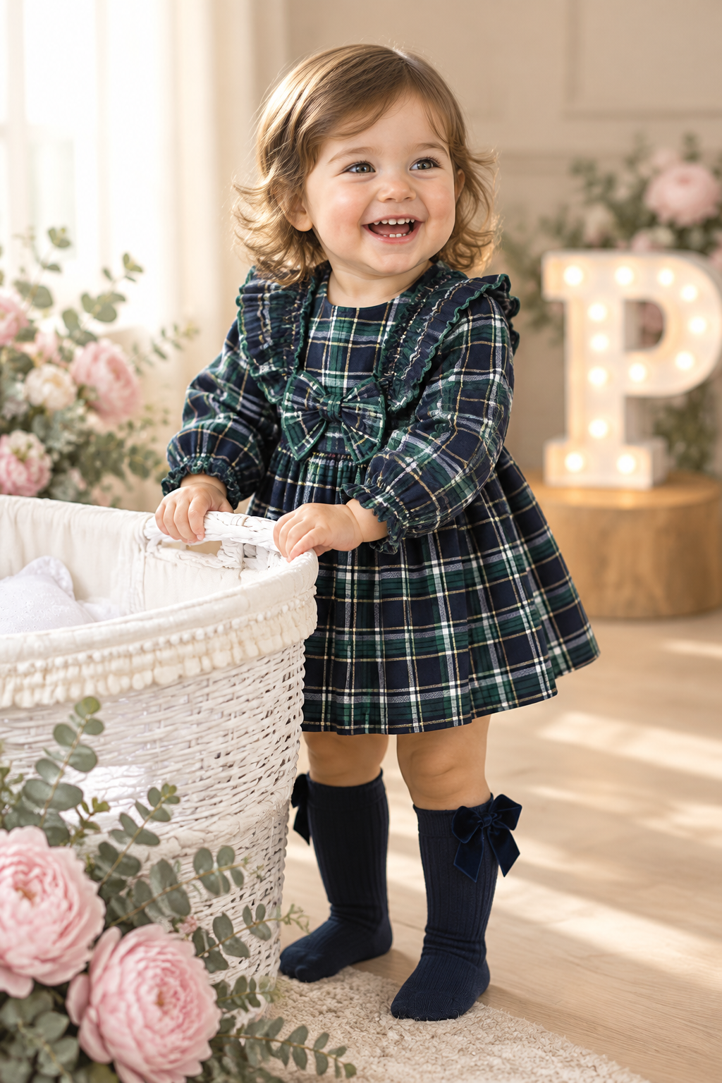 Vestido xadrez verde menina- 6-12-18M
