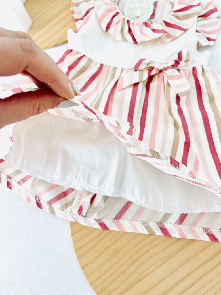 Vestido riscas em pérola
