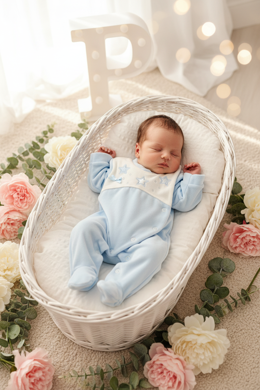 Babygrow Veludo Bebé com Estrelas Bordadas - Recém-Nascido