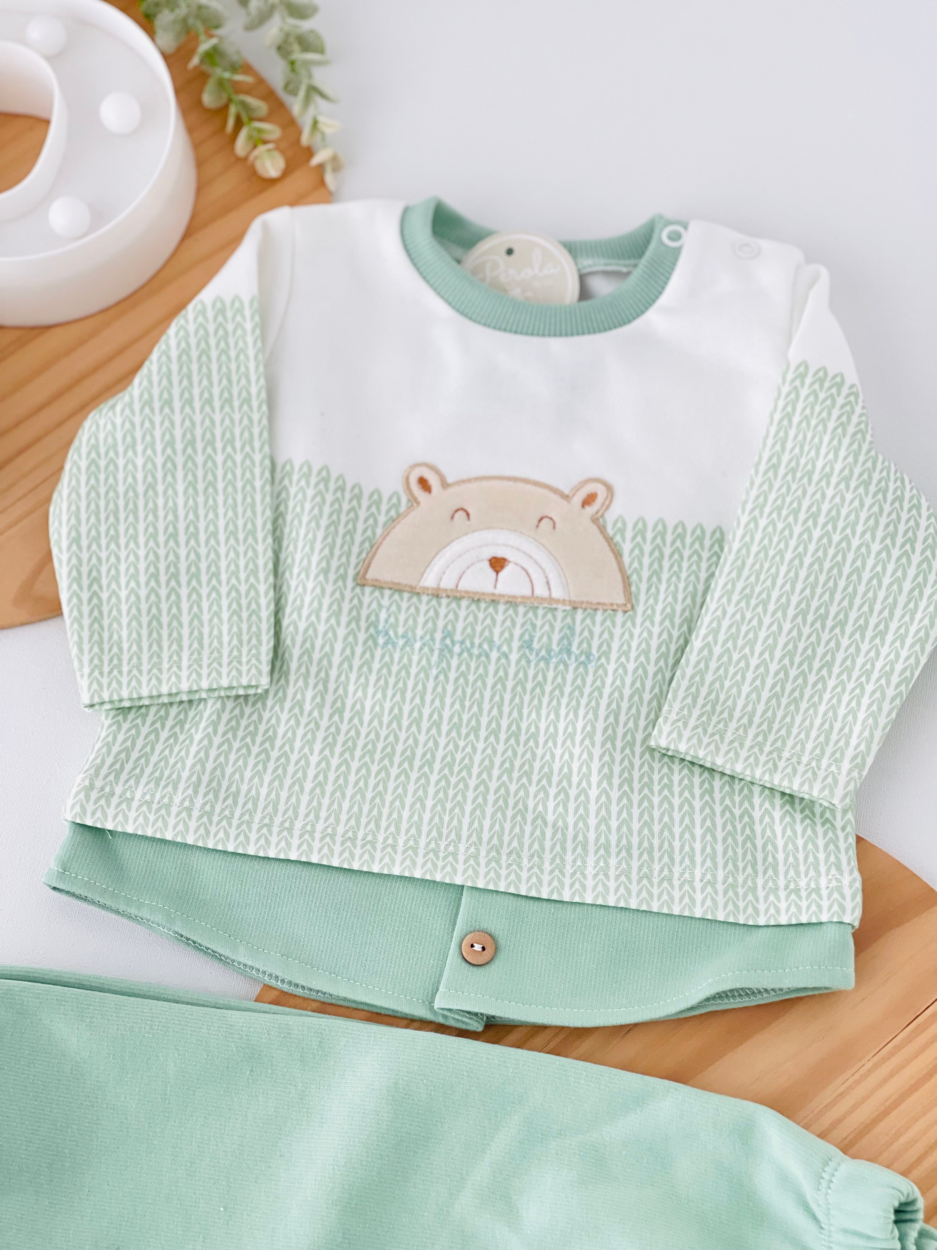 Fato de treino ursinho com efeito camisa- com carda (3-18m)