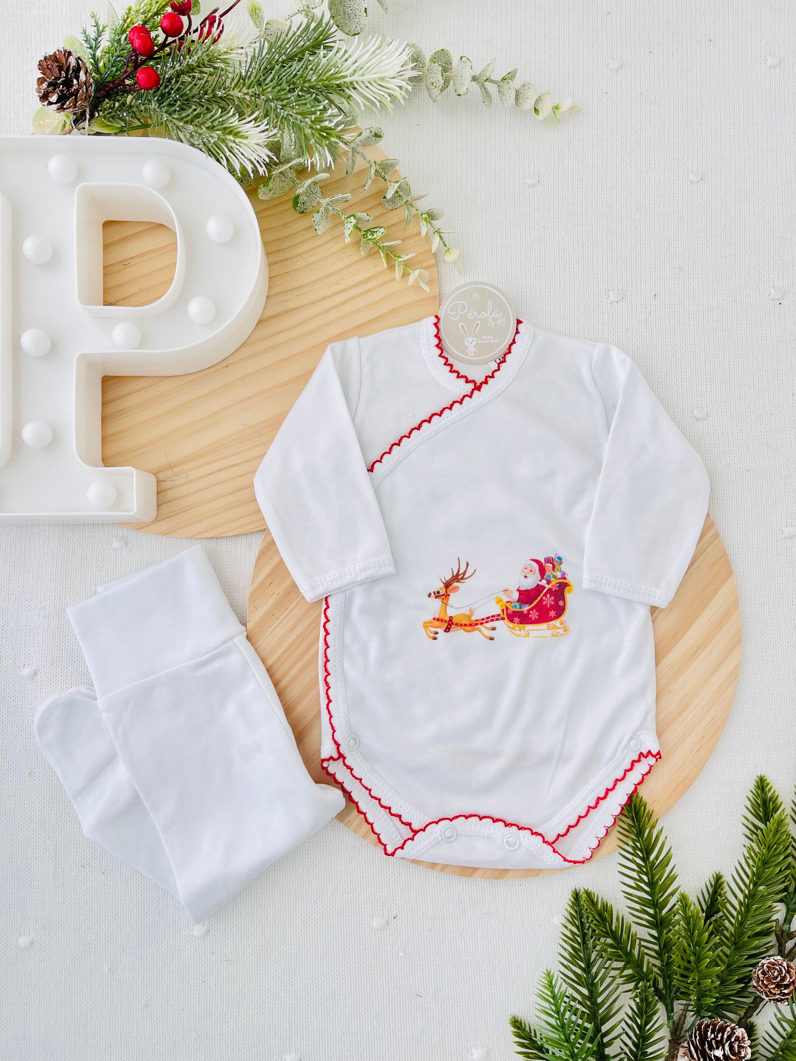 Body e calças Pai Natal com carda