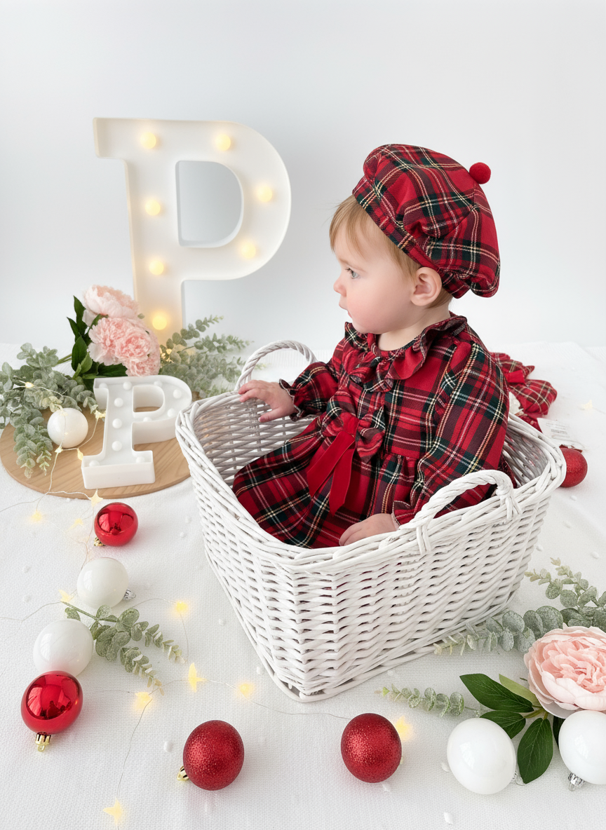 Conjunto Menina Tartan Vermelho - Vestido e Bóina