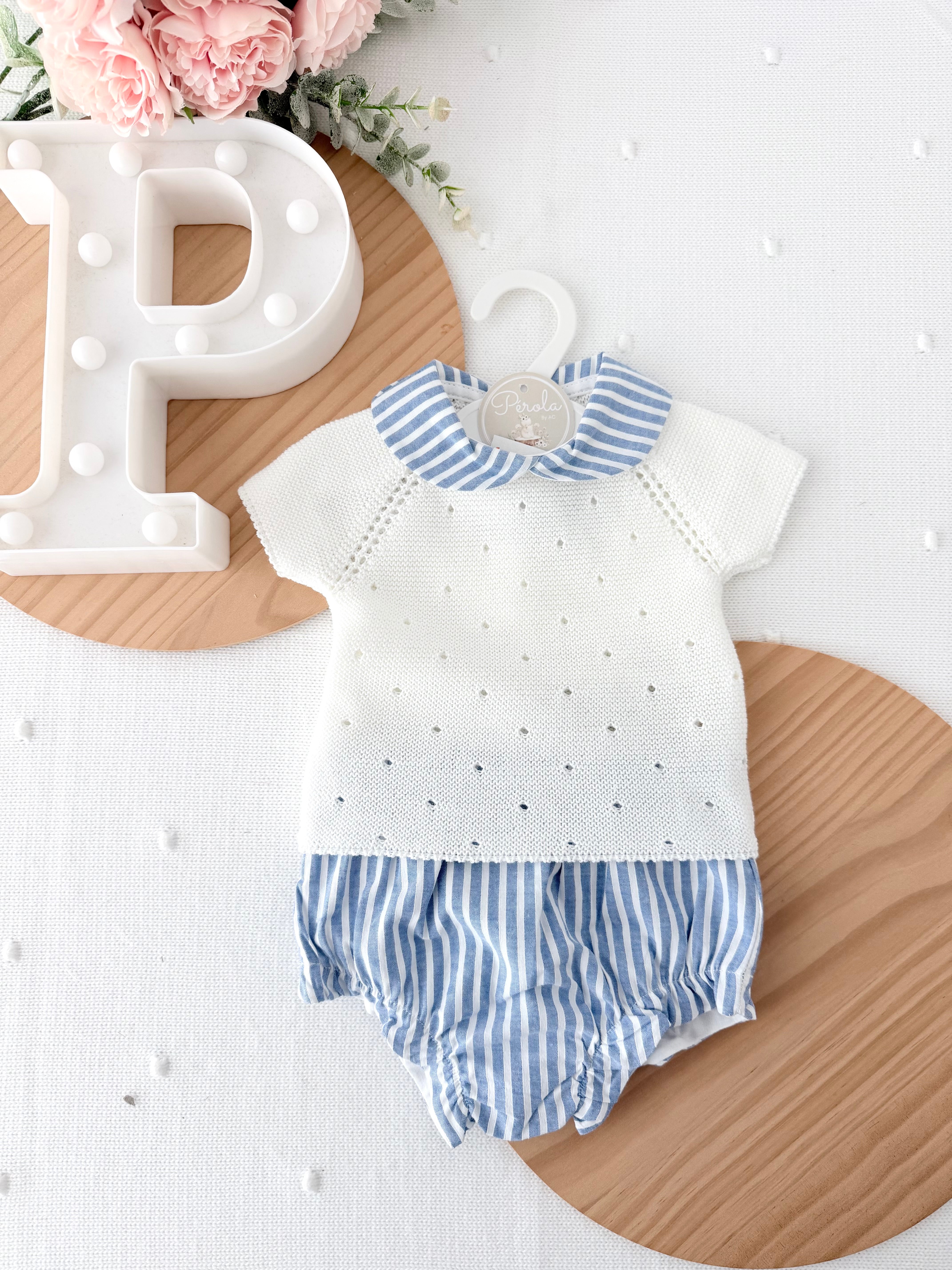 Conjunto riscas Azul: camisola e tapa fraldas