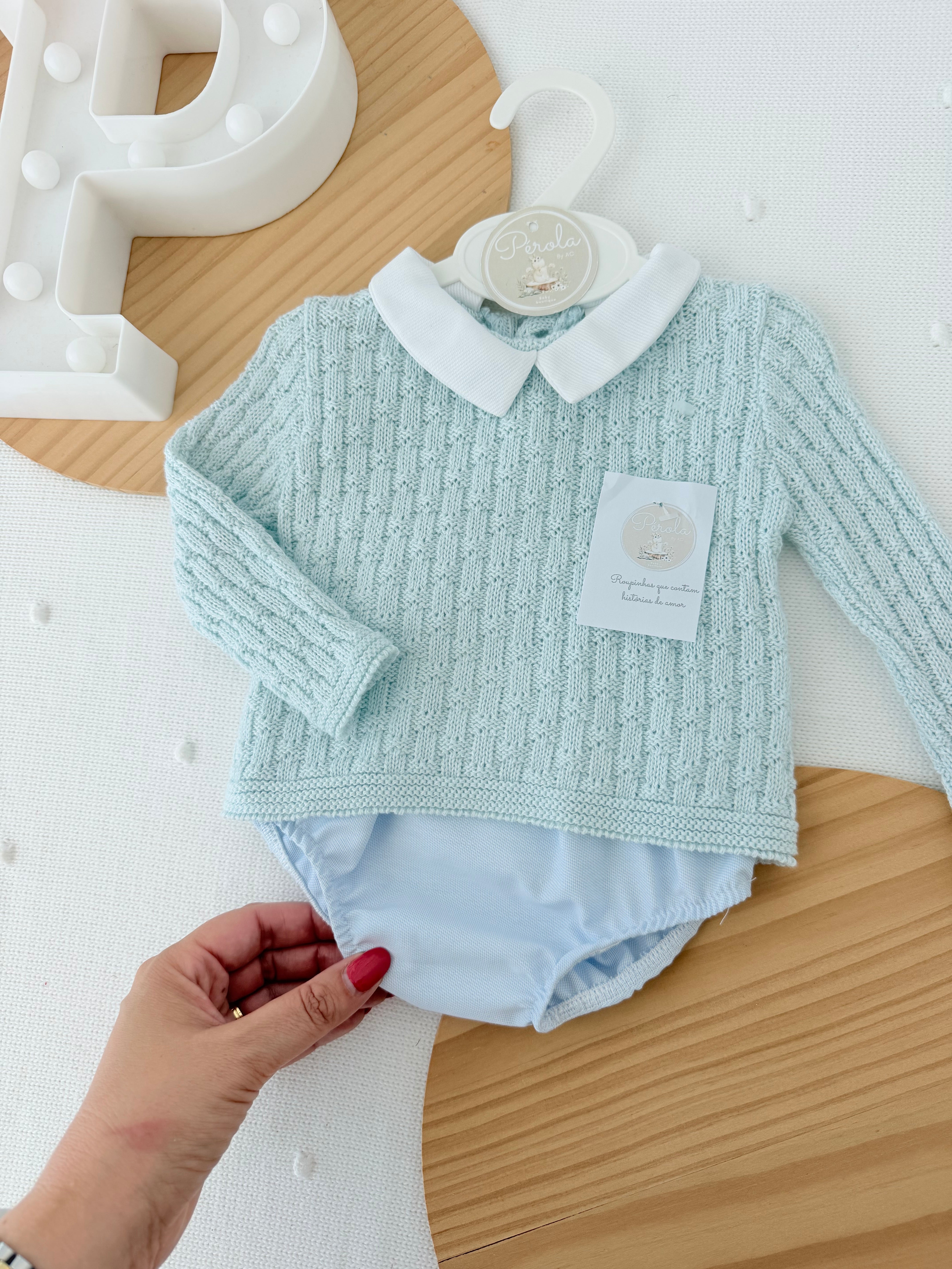 Conjunto azul : camisola e tapa fraldas 1/3M