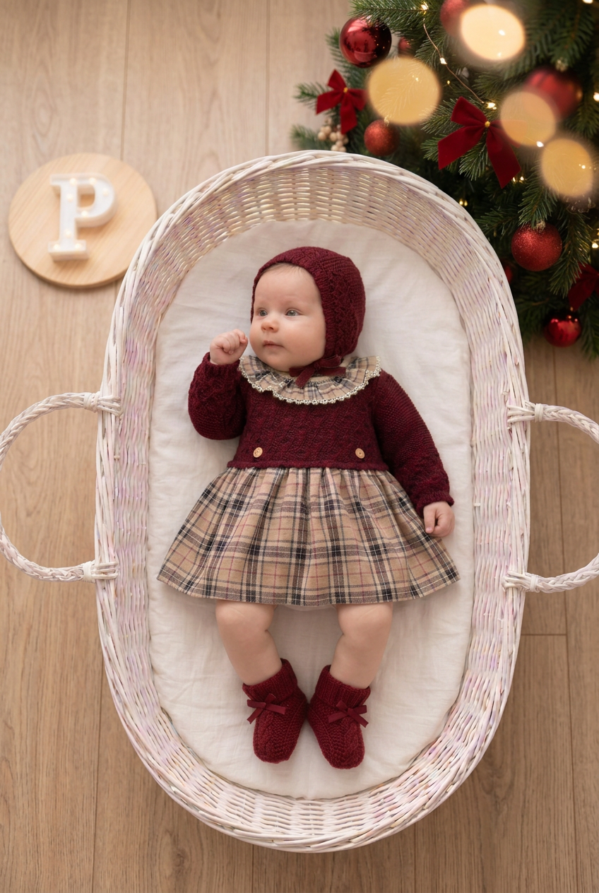 Vestido e touca de malha Bordeaux