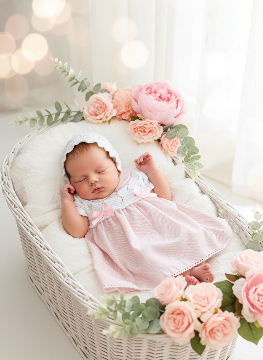 Vestido de manga curta e touca Primavera/Verão