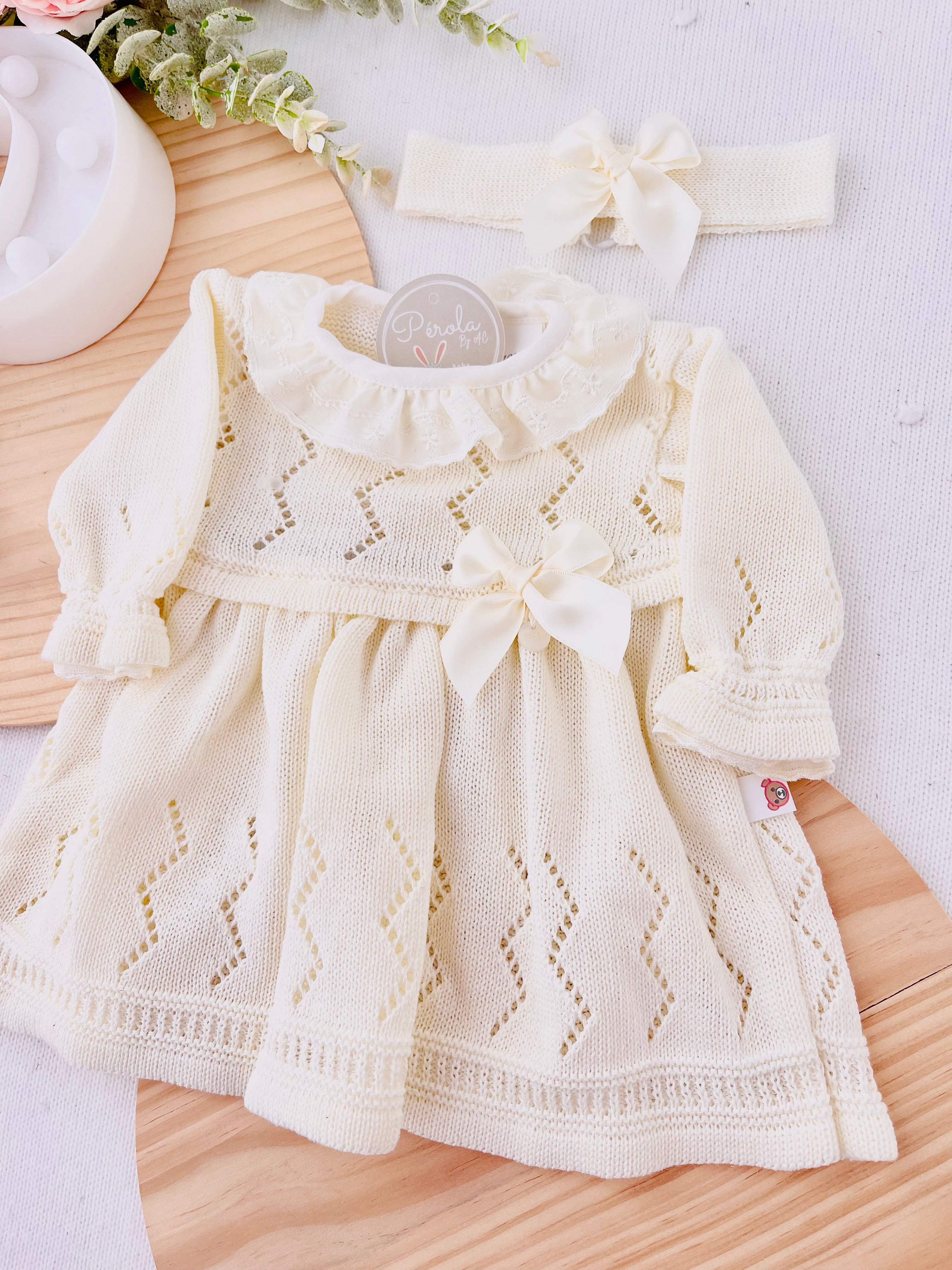 Conjunto Vestido e fita para o cabelo - 100% algodão