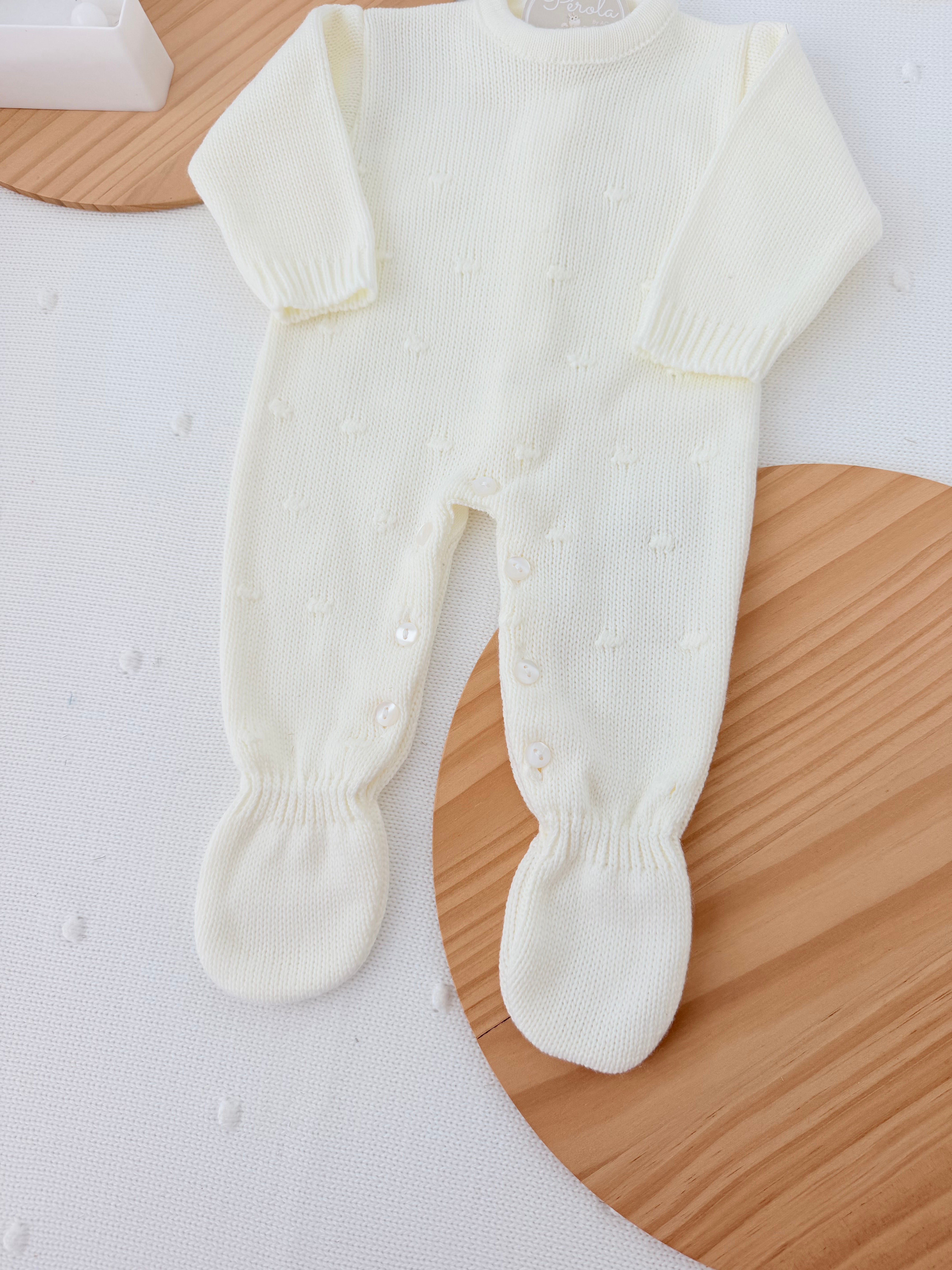 Babygrow e touca pérola em malha Outono Inverno