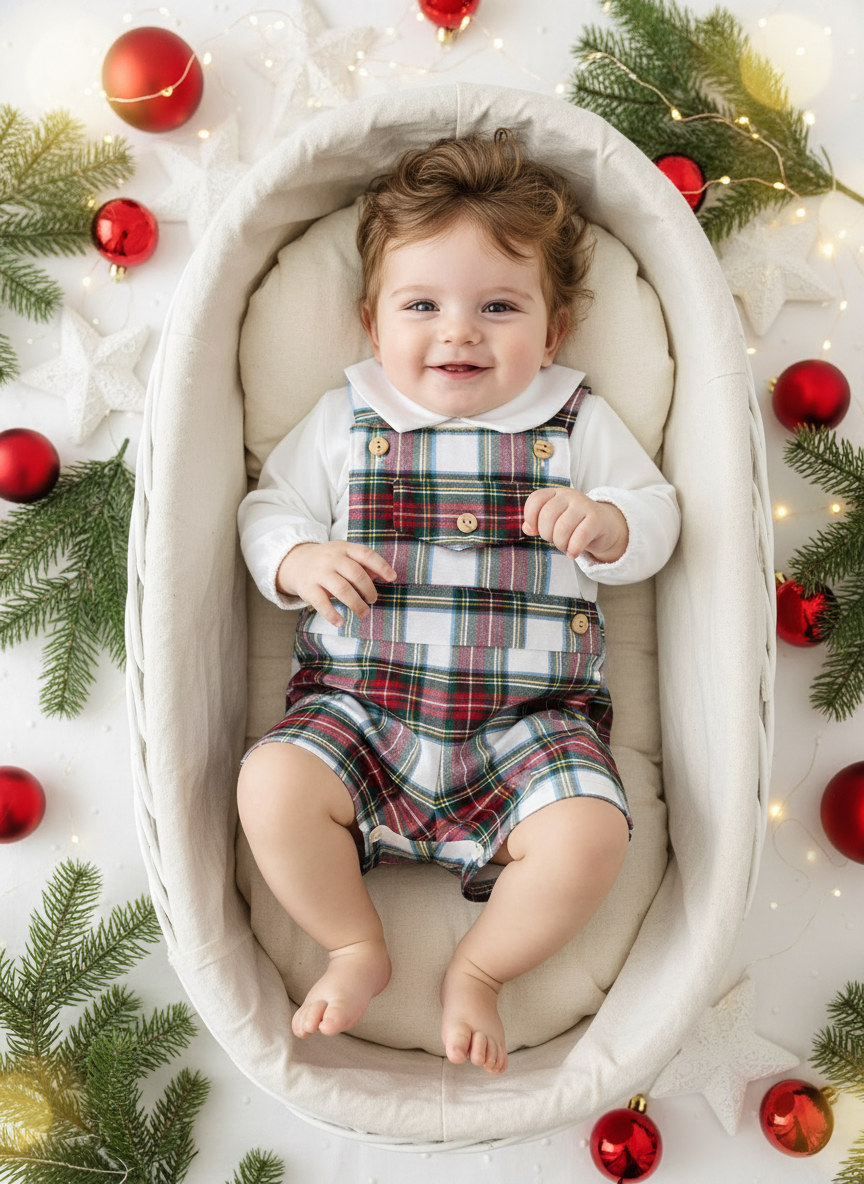 Jardineiras e camisa magia do Natal