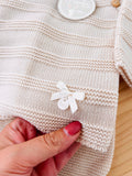 Conjunto malha quentinha riscas: camisola, calças e gorro