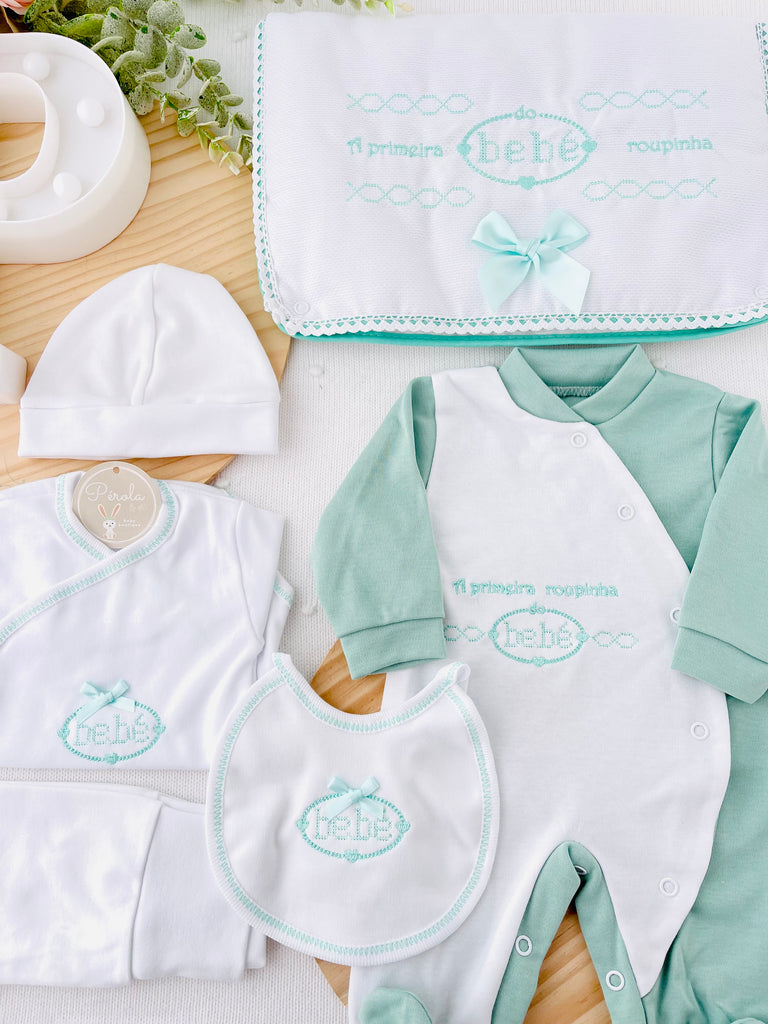 Conjunto primeira roupinha tema Bebé - 6 peças algodão