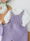 Saída de maternidade lilás: jardineiras, blusa e gorro Outono Inverno