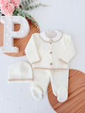 Conjunto unissexo pérola : camisola, calças e gorro
