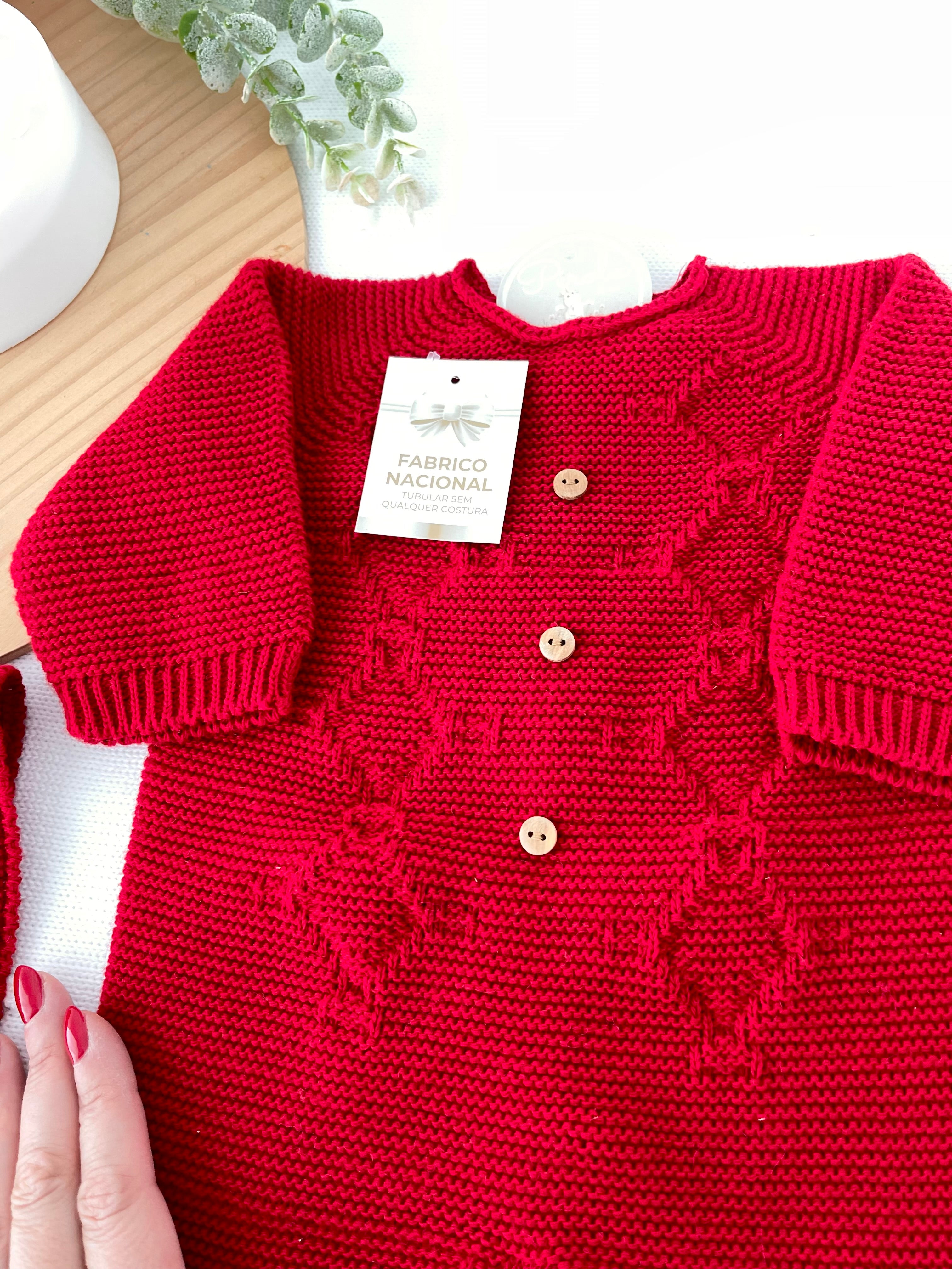 Saída de maternidade vermelho: Babygrow e touca