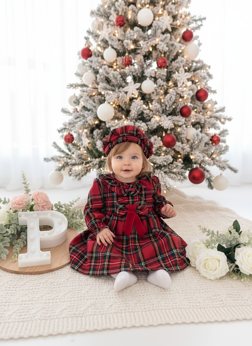 Conjunto Menina Tartan Vermelho - Vestido e Bóina