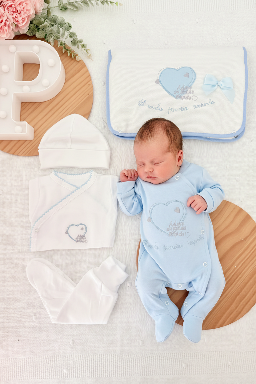Conjunto primeira roupinha algodão - Adoro os meus papás