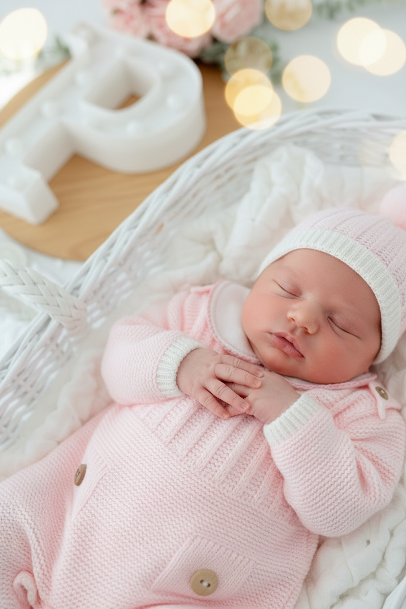 Pack saída de maternidade rosa 5 peças: body, calças, jardineiras, camisola e gorro