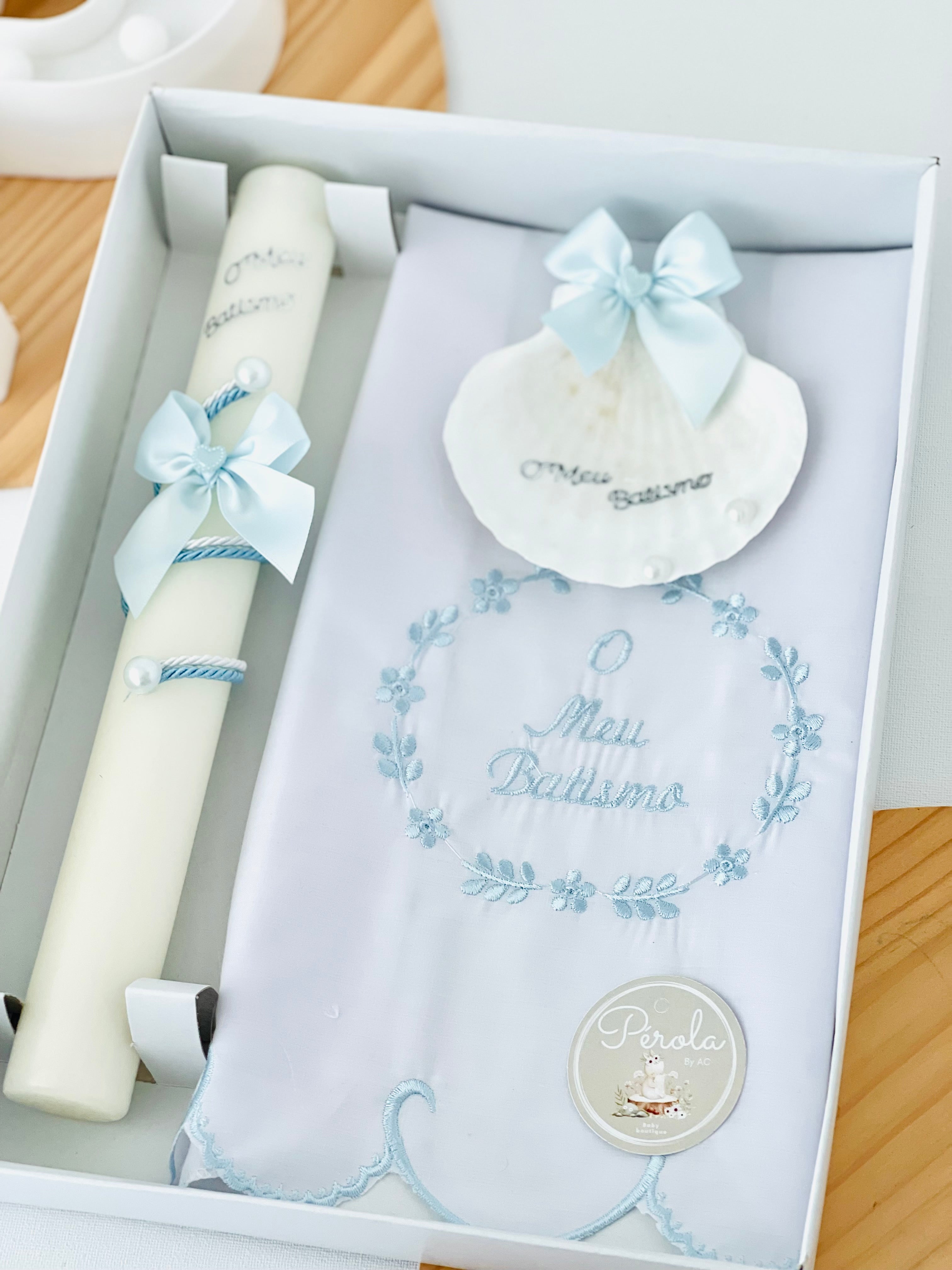 Conjunto para Batizado: vela, toalha e concha Batizado - Ramos