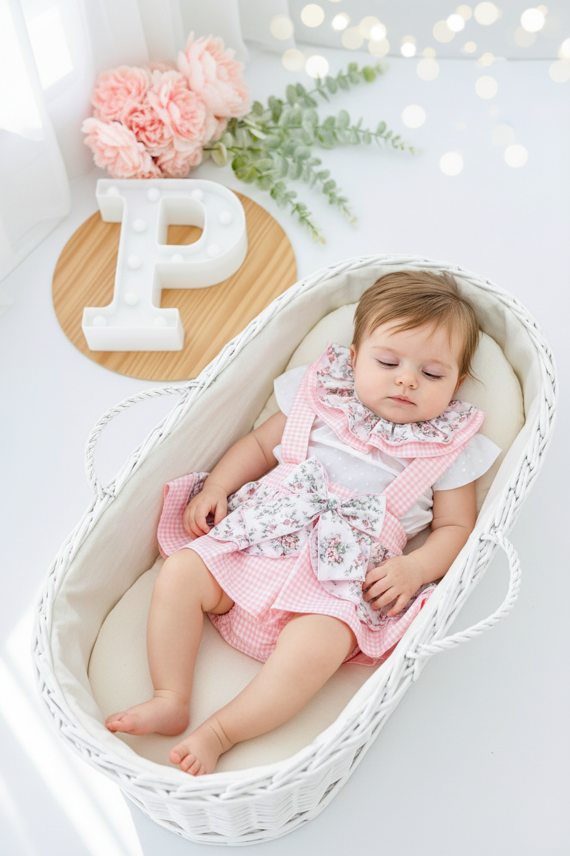Conjunto Leonor: saia/tapa fraldas e blusa 6-36M