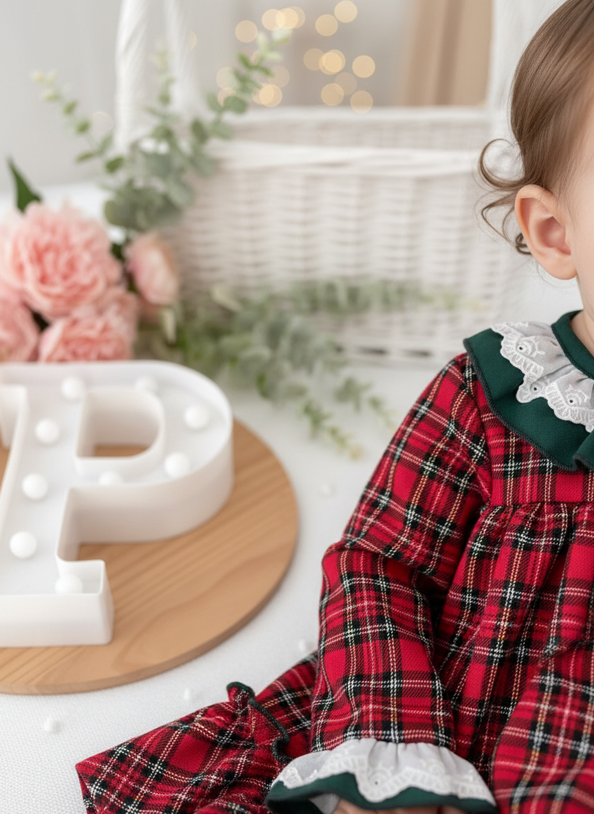 Vestido tartan com detalhes em verde