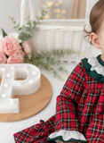 Vestido tartan com detalhes em verde
