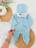 Pack saída de maternidade Azul 5 peças: body, calças, jardineiras, camisola e gorro