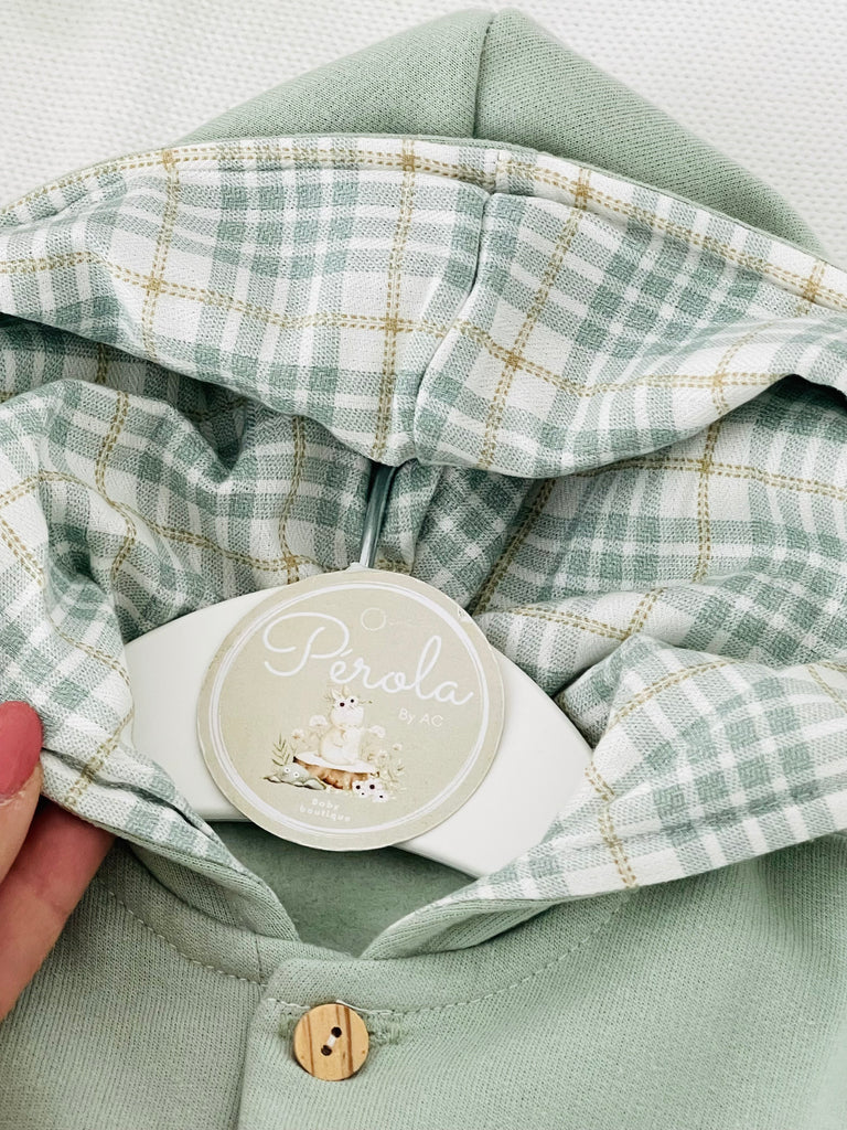 Conjunto Bebé verde com Capuz - Camisola e Calças Cardadas (3-36m)
