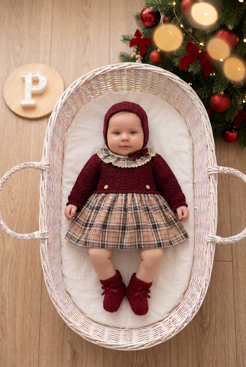 Vestido e touca de malha Bordeaux
