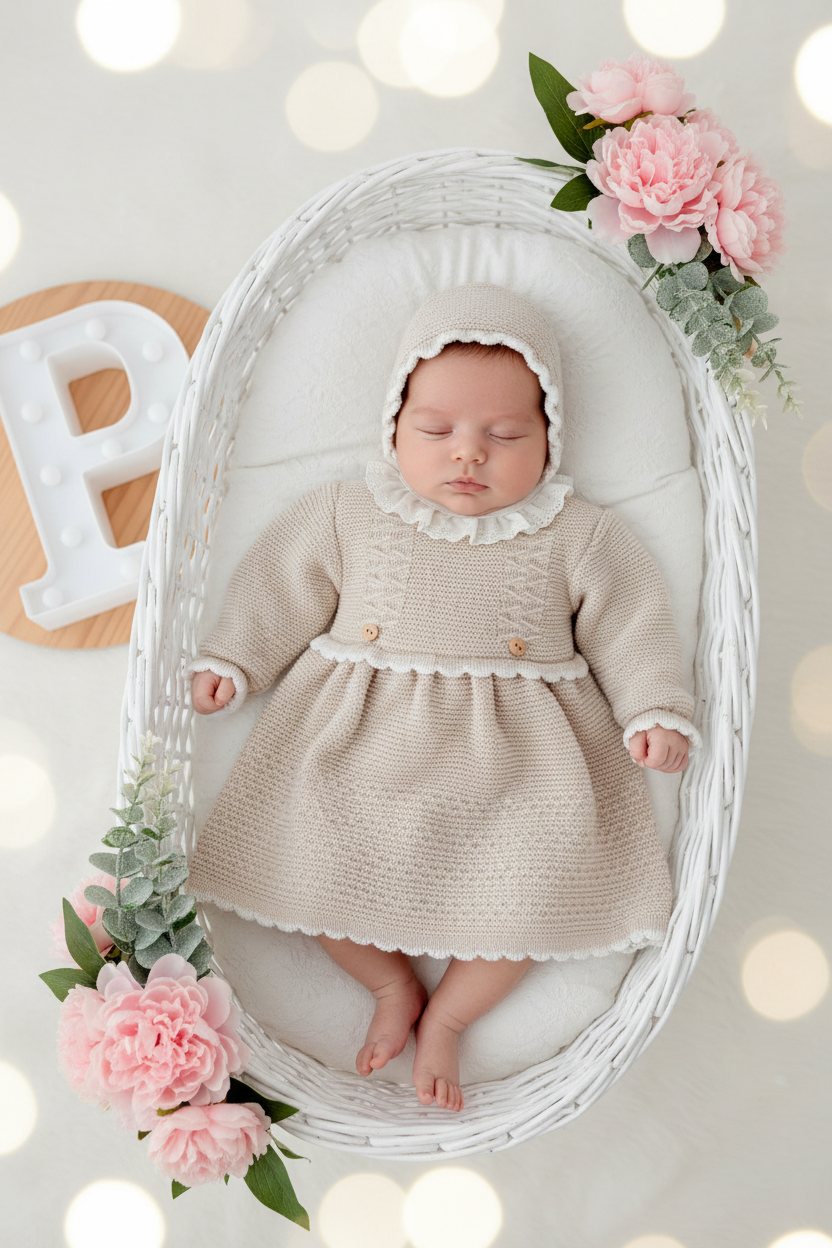 Vestido e touca bege - Outono Inverno