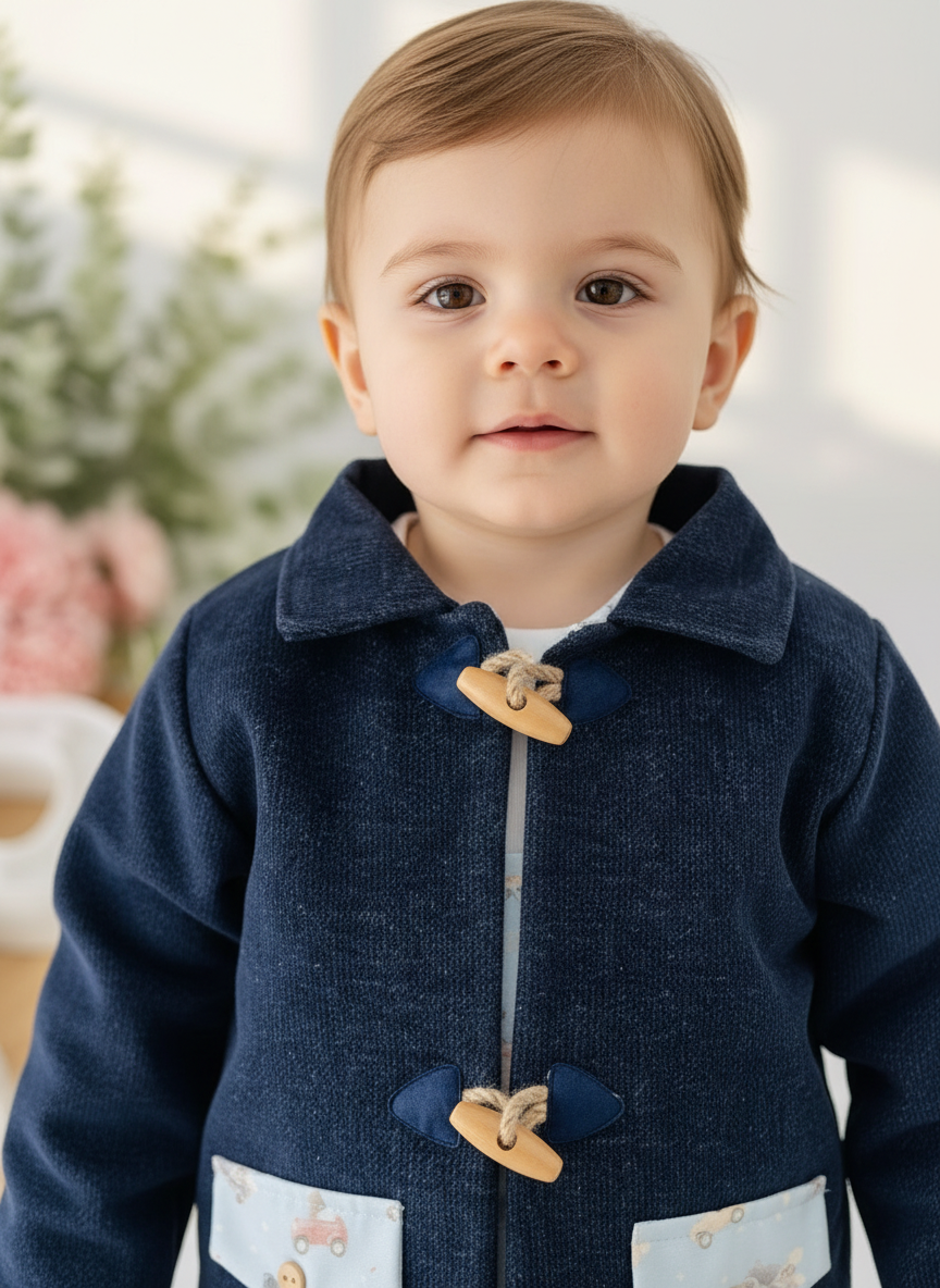 Conjunto menino 3 peças: casaco, calças e camisola