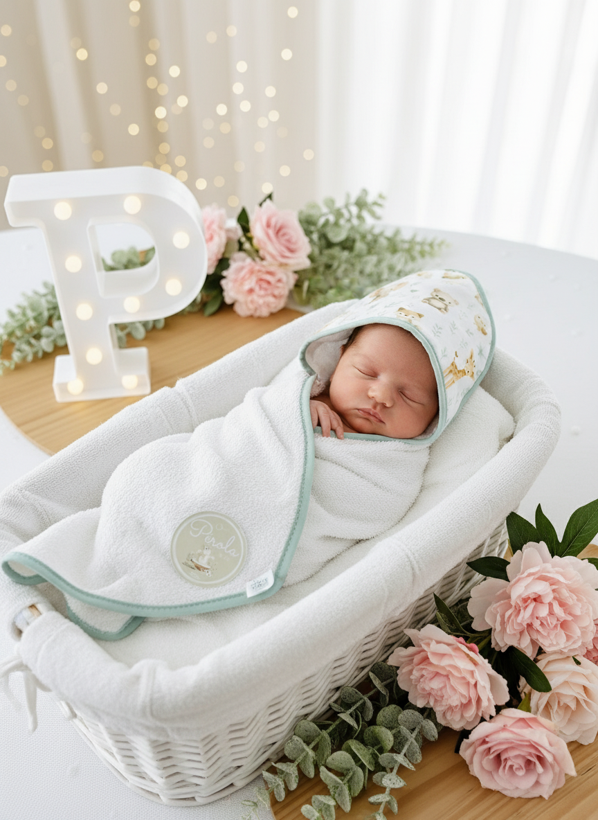 Toalha de banho tema animais amorosos